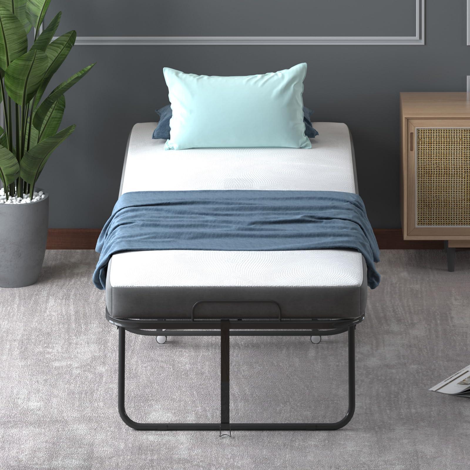 PUREMIND PUREMIND Folding Bed with Mattress for Adults, Portable Rollaway Guest Beds with 4\" Memory Foam Mattress & Metal Frame, Twin Size Foldable Bed Fold Away Bed Space Saving