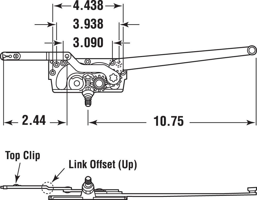 PRIME-LINE Truth TH 24031, 10-3/4 in, Right, E-Gard Coating, Entrygard Dual Arm Casement Operator, Gray