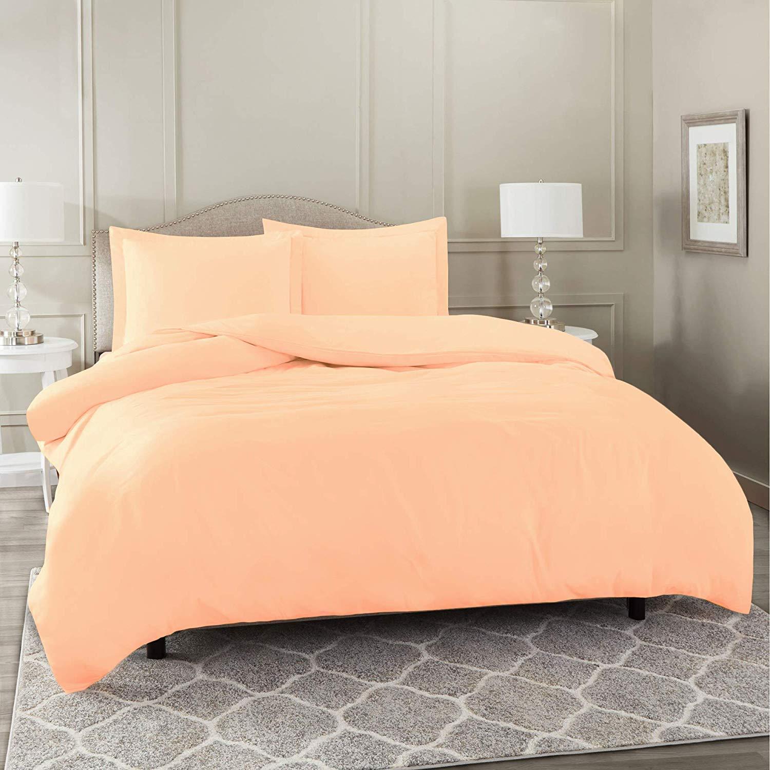Comfort Bed Store Comfort Store Bedding 2 Piece 300 GSM Comforted Set Collection Organic Cotton 1100 Thread Count Solid 1 Duvet Cover, 1 Comforter (Peach Queen, Set of 2)