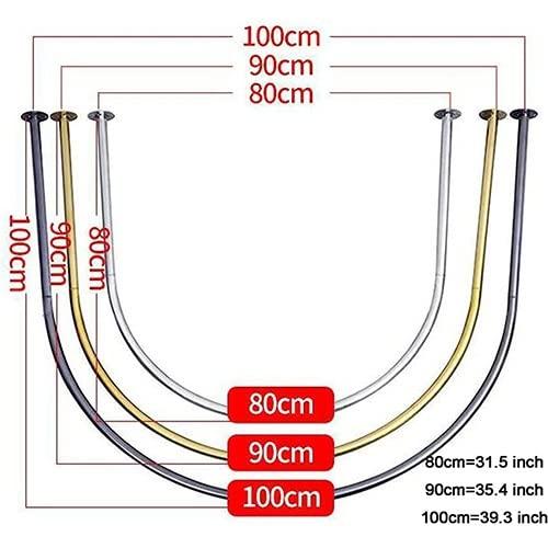 liu san xiao Fitting Room Curtain Rod U-shaped - Clothing Store Dressing Room Curtain Rod - Bathroom Curtain Rod - Wall Mount Semi-circle Ring Shelf (Color : Black, Size : 80x80cm)