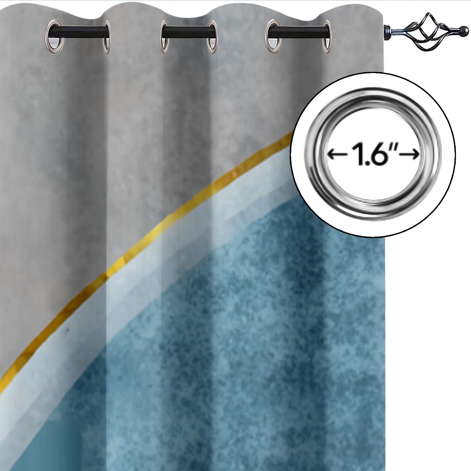 XAFIAUR XAFIAUR Abstract Blue Gray White Blackout Curtains, Gradient Geometric Stripe Art 2 Panels Window Drapes for Boy Girl Bedroom Living Room Black Out Curtains Home Decor Curtains 63" W x 72" L