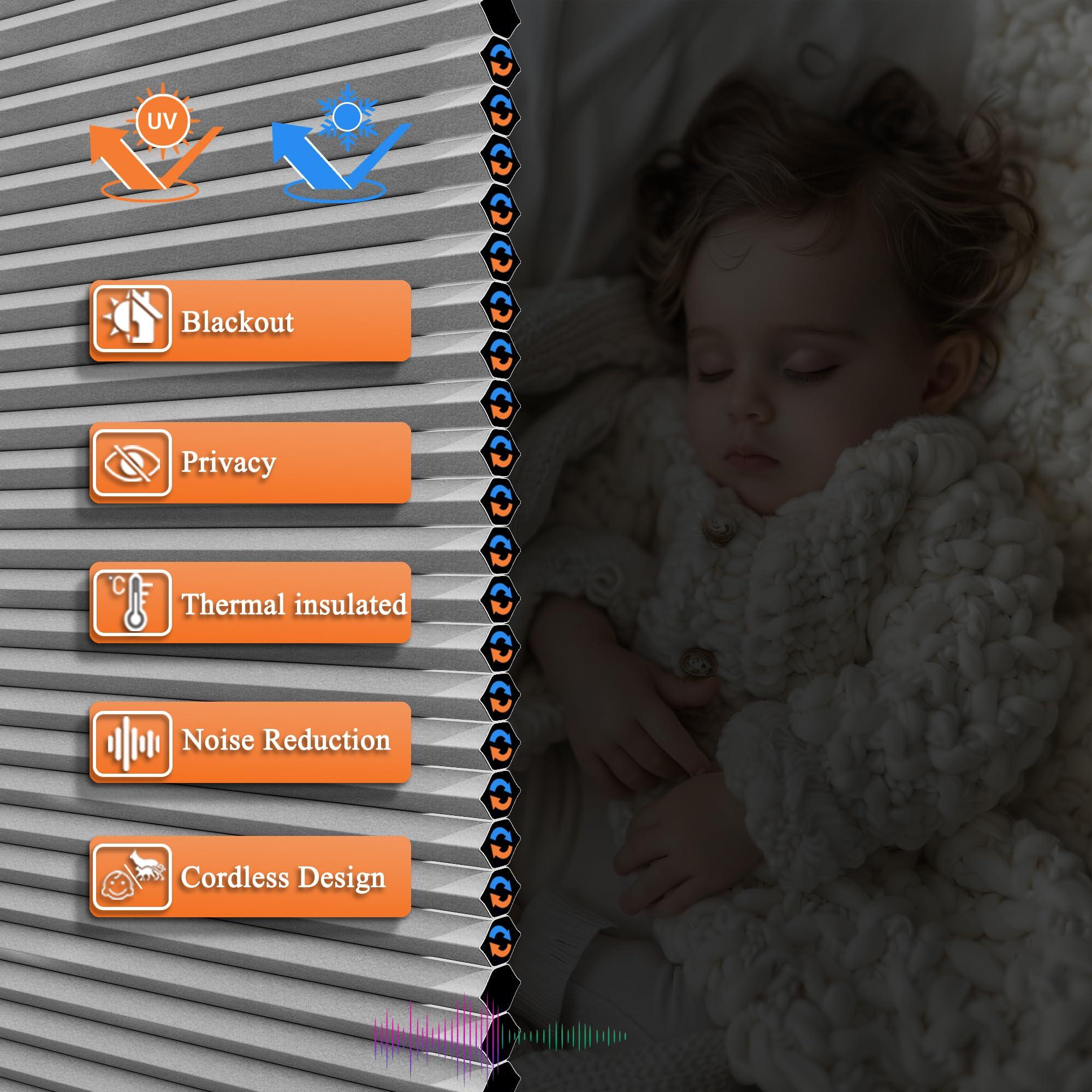 SLKWDOBD No Drill Top Down Bottom Up Cellular Shades Cordless, No Tool Pull Down Blackout Honeycomb Shades, Room Darkening TDBU Cellular Blinds with Thermal Insulated Noise Reduction for Indoor Window