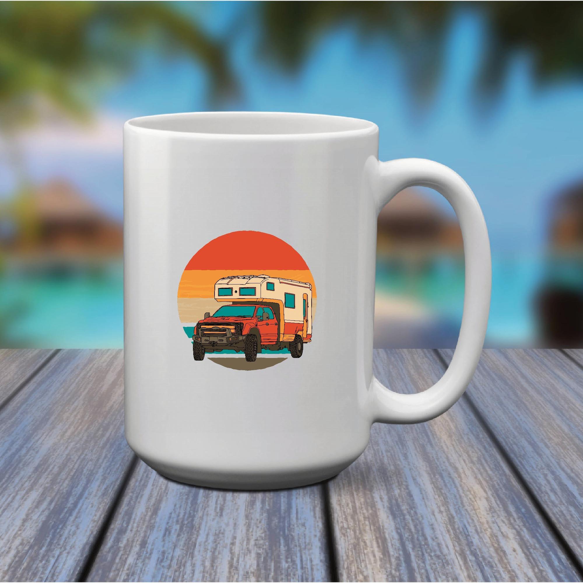 Besele Retro Sunset Offroad Camper Van Gift for Camping Enthusiasts 11oz 15oz White Coffee Mug