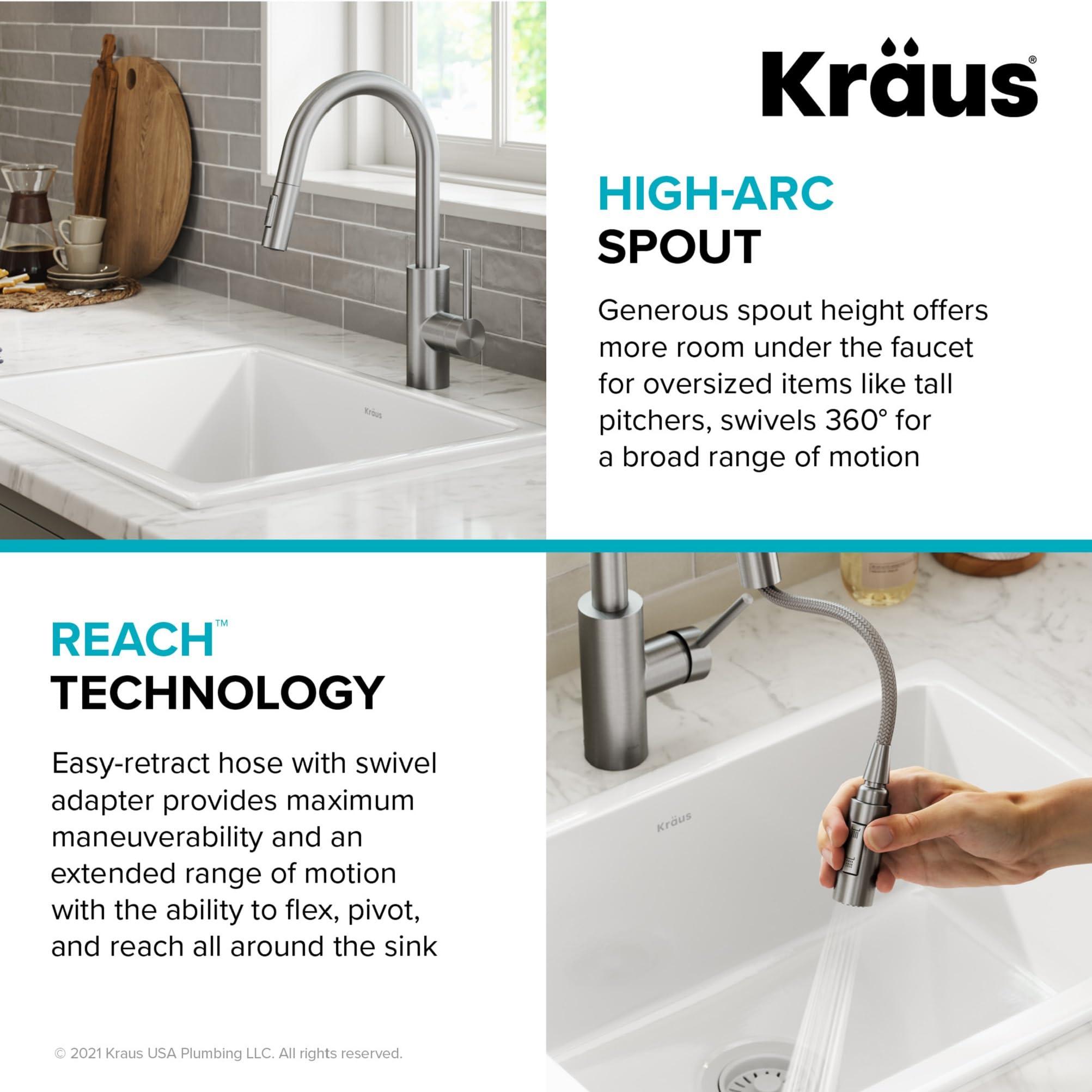Kraus KRAUS Oletto Single Handle Pull Down Kitchen Faucet with QuickDock Top Mount Installation Assembly in Chrome, KPF-2620CH