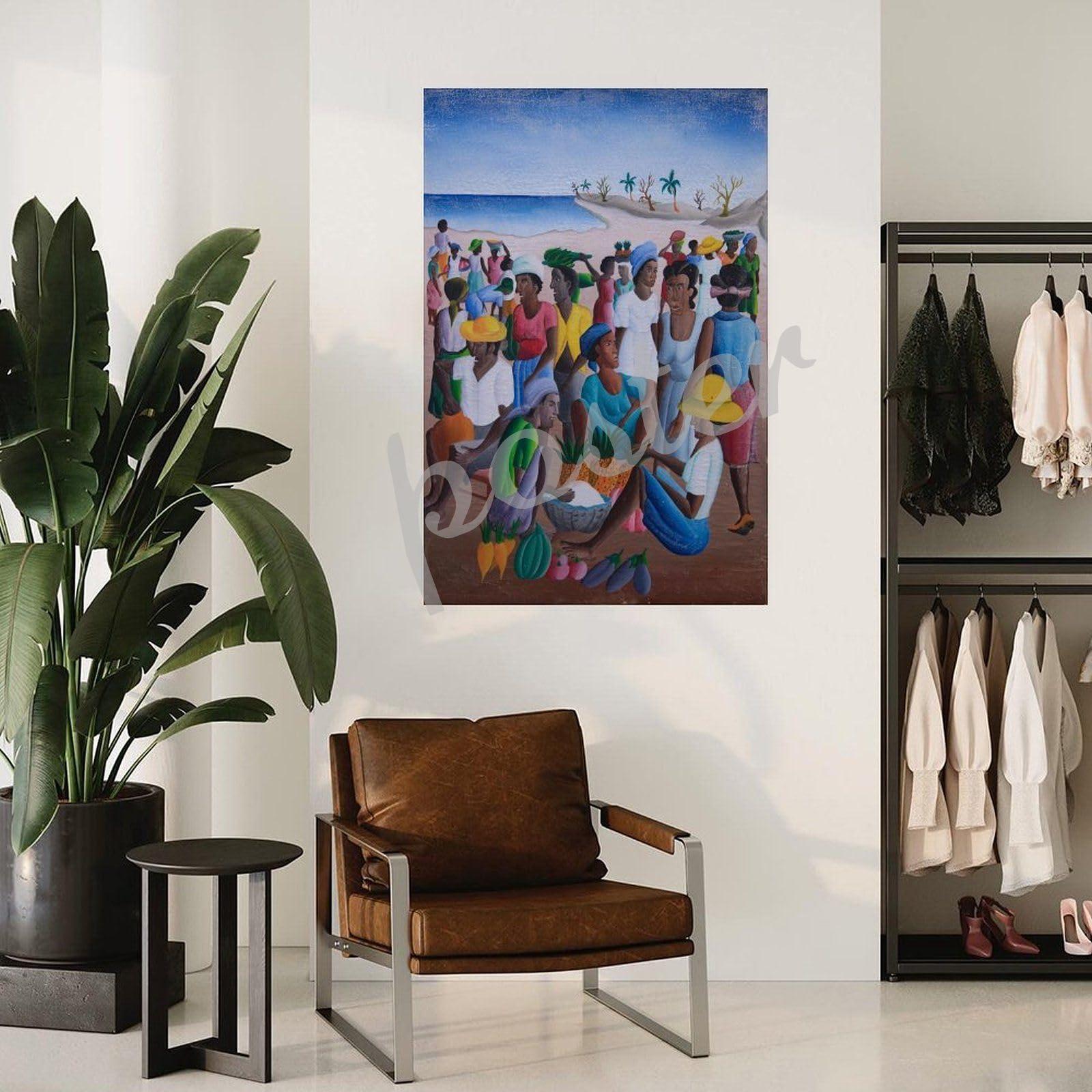 QDFXCYOO QDFXCYOO Haitian Art Poster Haiti Innocent Holiday Beach Art Painting Poster Canvas Painting Posters And Prints Wall Art for Living Room Bedroom Decor 08x12inch(20x30cm), Unframe-style