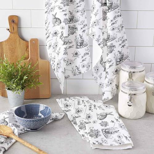 Kewadony Kewadony Spring Easter Kitchen Towels 4 Pack Dish Towels for Kitchen, Black and White Floral Botanical Bunny Absorbent Microfiber Hand Towels for Bathroom, Soft Tea Towels Bar Towels, 18 x 28 Inch