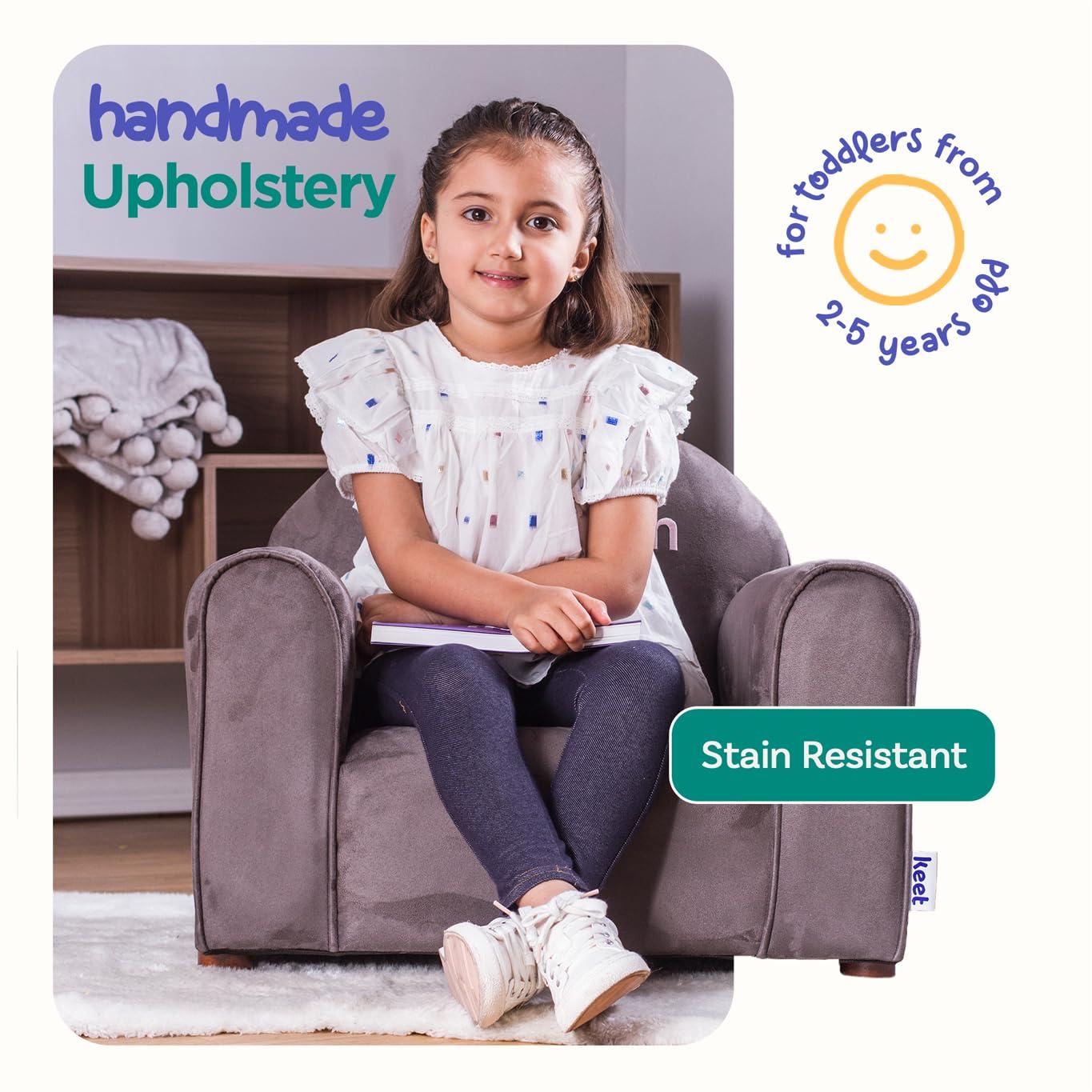 Keet Keet Personalized Toddler Chair, Customize with Name, Personalized Kids Chair, Embroidered with Name, Kids Armchair Personalized, Easy to Coordinate, Ages 2-5 Years, Kid Sofa Chair, Microsuede Brown