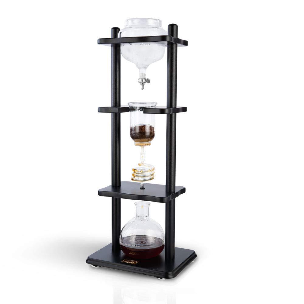 Yama Glass Yama Cold Brew Maker I Ice Coffee Machine With Slow Drip Technology I Makes 6-8 cups (32oz), Large Capacity Cold Brew Coffee Tower, Black Wood Straight Frame