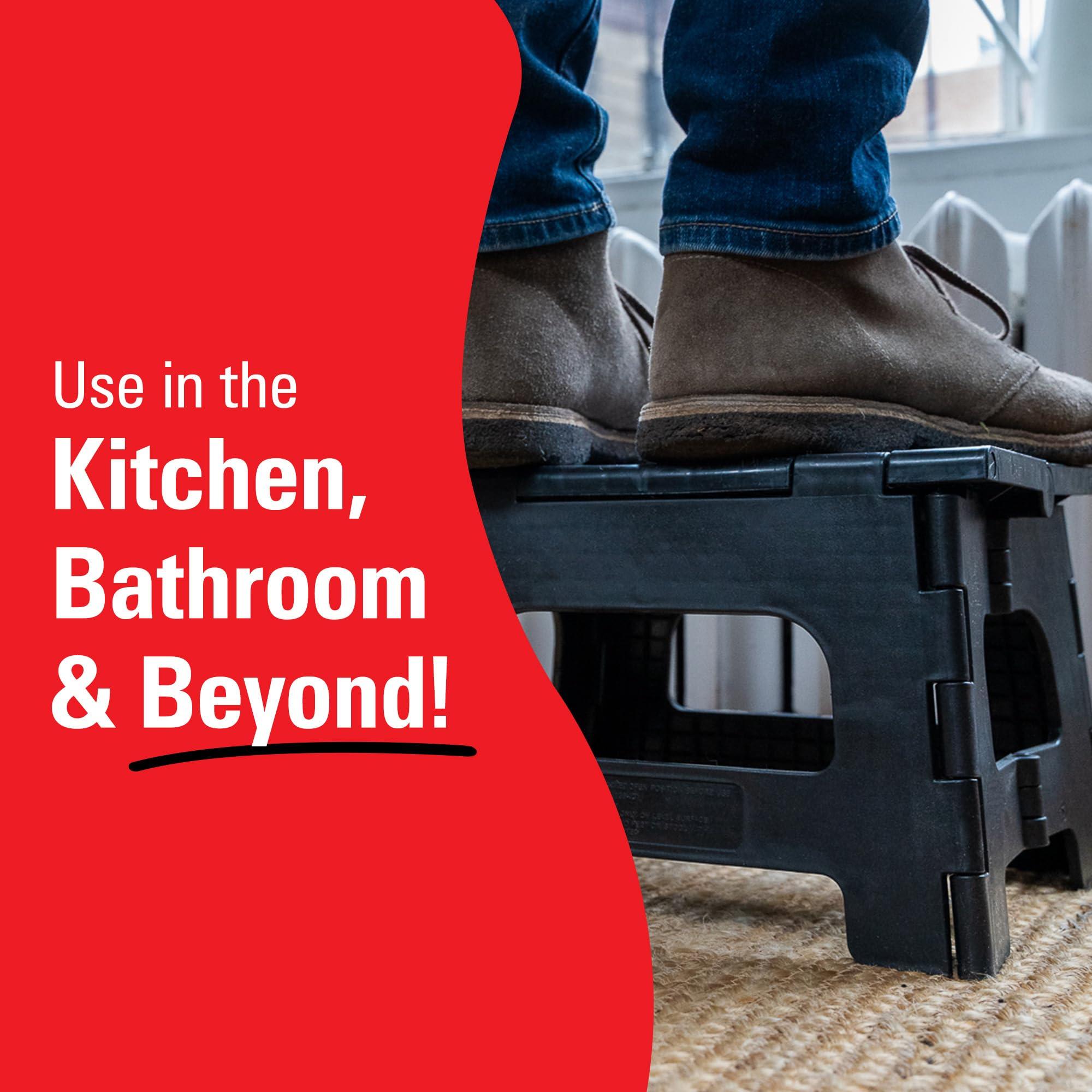 Kikkerland Kikkerland Rhino Foldable Step Stool  Holds Adults up to 300 Lbs, Best for Kitchen & Bathroom  Collapsible, Portable, Lightweight Stepping Stool with Sturdy, Non-Slip Design  Green, 8