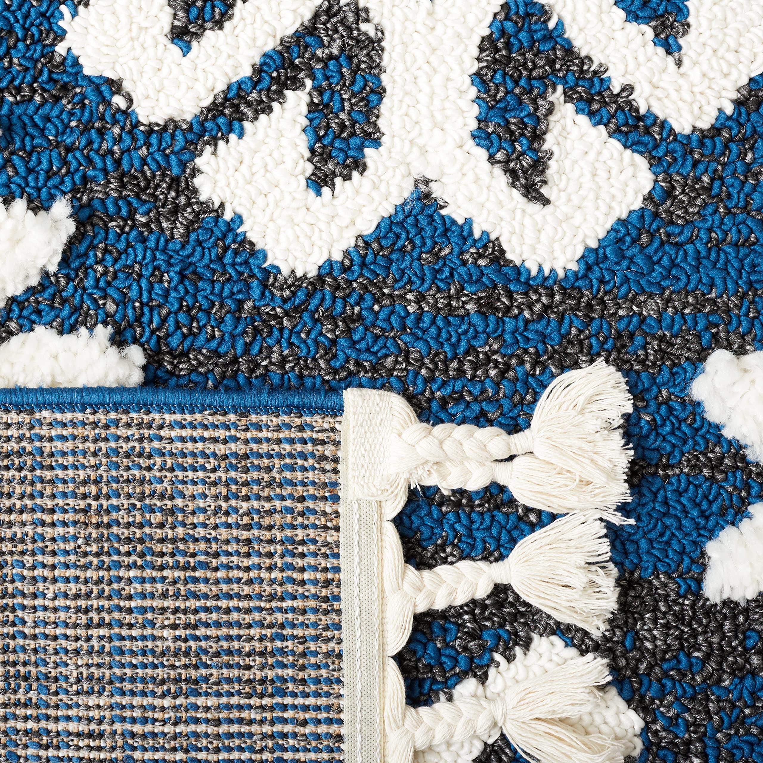 Safavieh SAFAVIEH Moroccan Tassel Shag Collection Area Rug - 9' x 12', Navy & Ivory, Boho Rustic Trellis, Non-Shedding & Easy Care, 2-inch Thick Ideal for High Traffic Areas in Living Room, Bedroom (MTS652N)