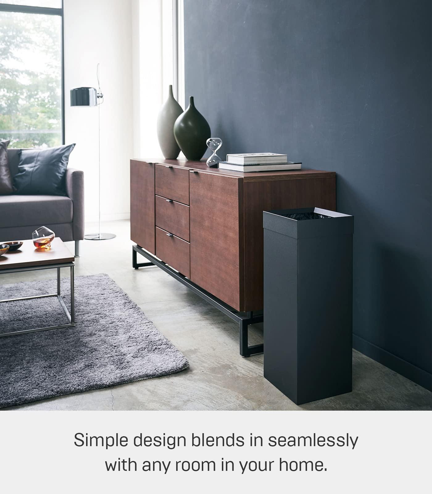 YAMAZAKI Yamazaki Home Tower Tall Trash Can - Modern Garbage Waste Basket With Handle For Kitchen Bathroom Office - Steel - 7.25 Gallons, 27 Liters