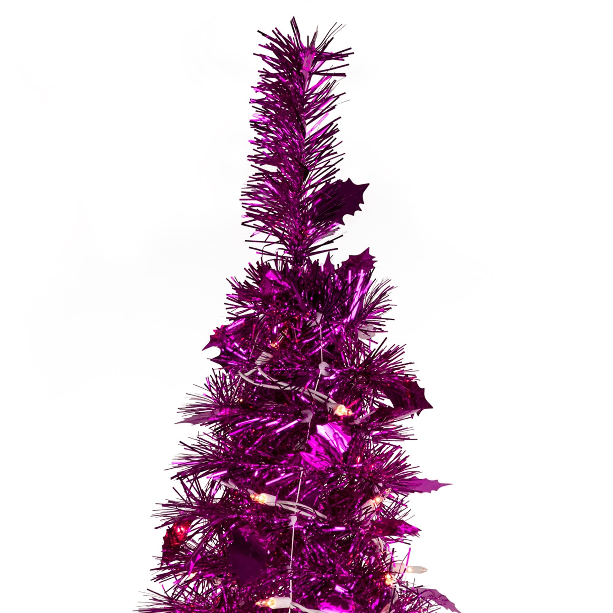 Northlight Northlight 6' Pre-Lit Pink Tinsel Pop-Up Artificial Christmas Tree, Clear Lights