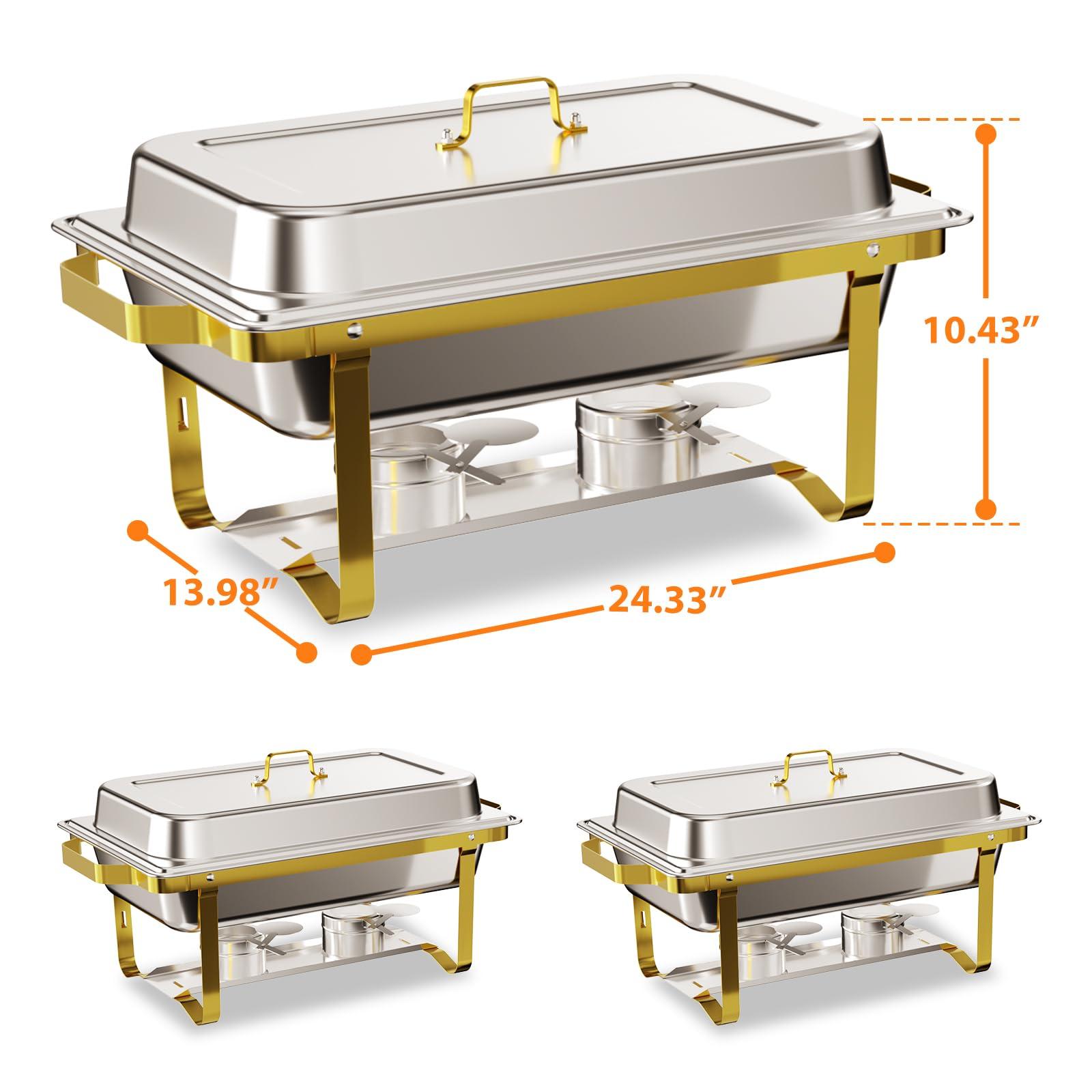 ROOMTEC ROOMTEC Chafing Dishes for Buffet 4 Pack, 8QT 304 Stainless Steel Chafing Dish Buffet Set, Chafers and Buffet Warmers Sets for Birthday, Wedding, Rolled-Edge Design, Gold and Silver