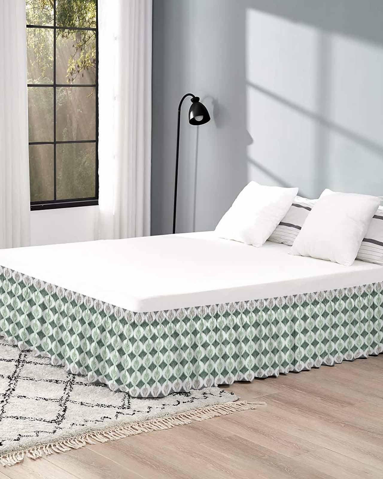 RisQiten RisQiten Teal Grey Bed Skirt Queen Size 16 Inch Drop, Adjustable Elastic Bedskirt Dust Ruffle for Queen Bed, Modern Abstract Geometric Contemporary Wrap Around Bed Skirts Pleated Bed Frame Cover