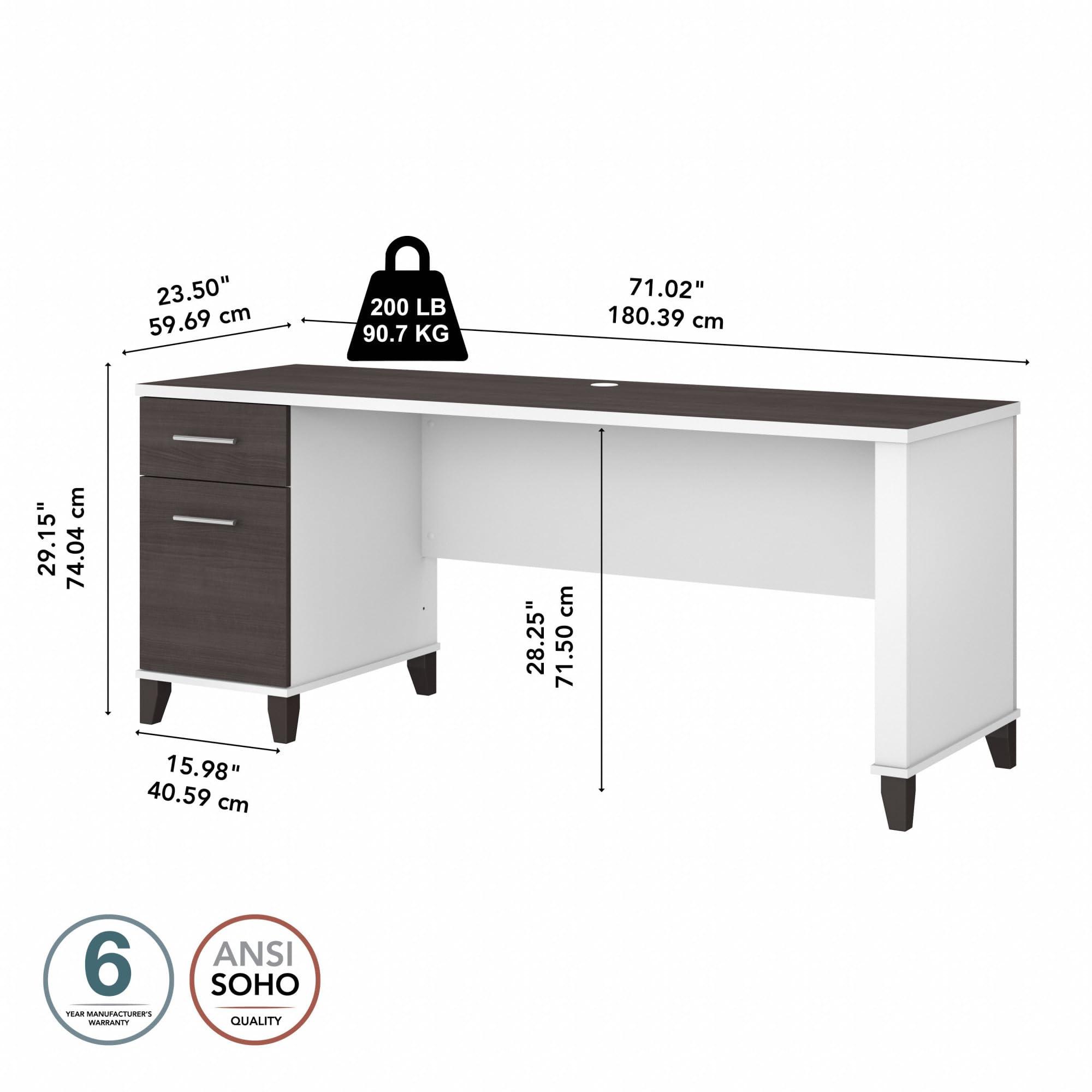 Bush Furniture Bush Furniture Somerset 72W Office Desk with Drawers in White and Storm Gray | Large Wooden Computer Table for Home Office Workspace