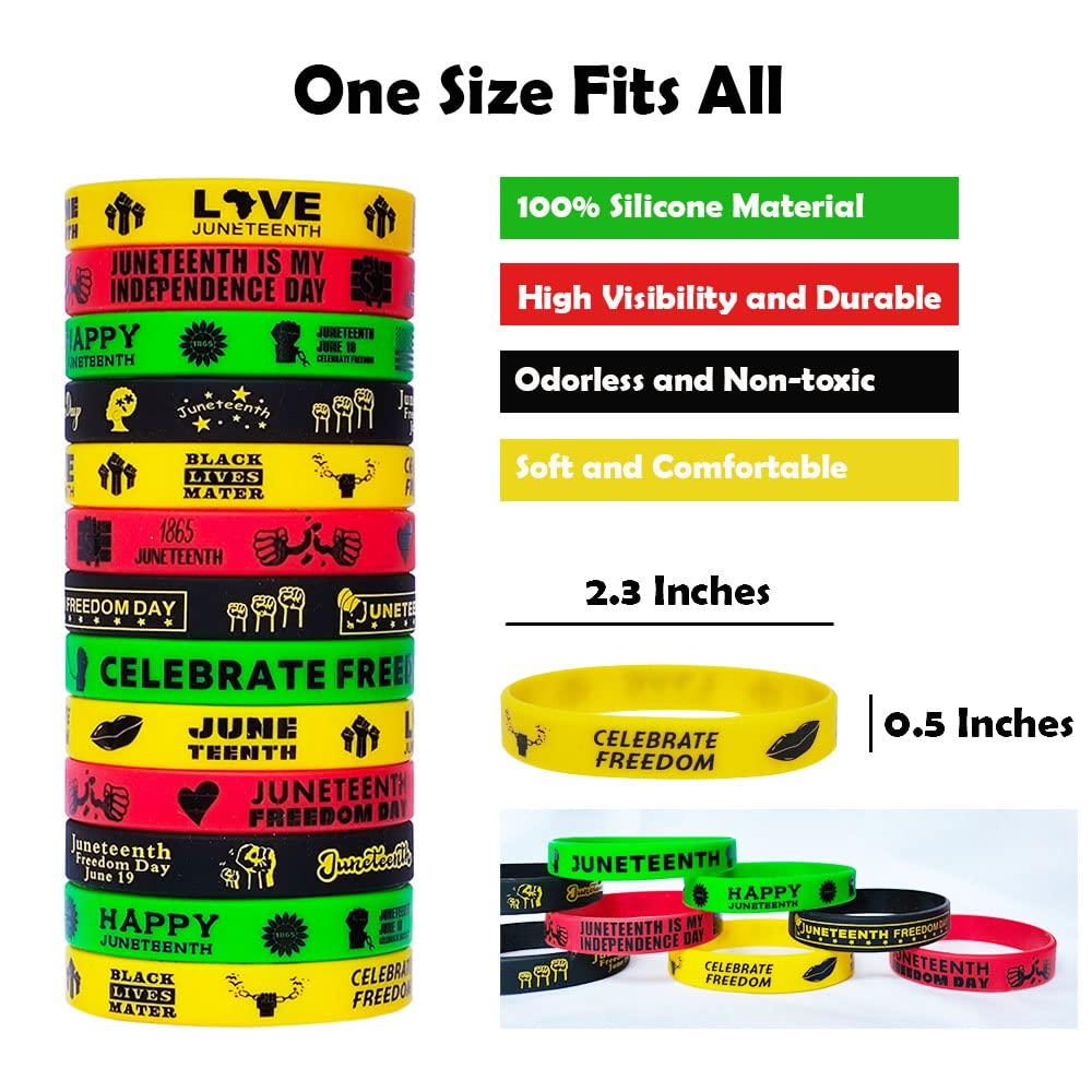 JAKADYUKS JAKADYUKS 60pcs Juneteenth Day Bracelets Party Favors Rubber Bracelets - Freedom Day Patriotic Party Supplies Goodie Bags Stuffers Fillers Independence Day June 19th 1865 Silicone Wristband