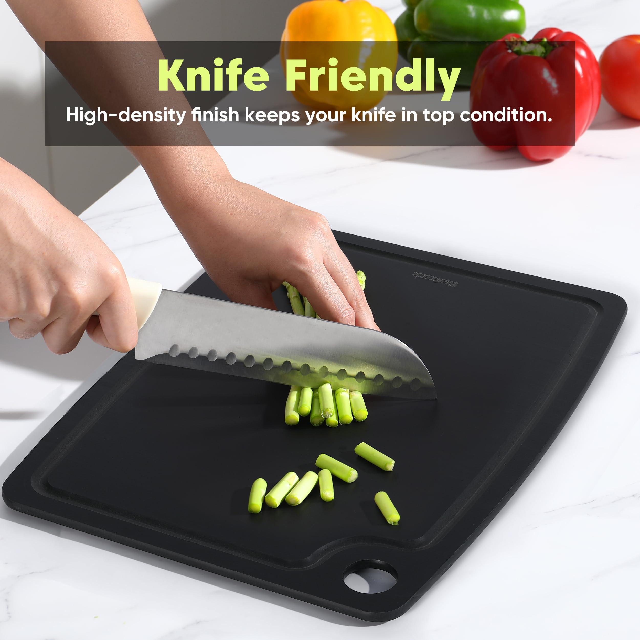 BESTCOOK Wood Fiber Cutting Board for Kitchen - Wood Fiber Composite Cutting Board with Juice Groove and Non-slip Feet, Dishwasher Safe, Knife-Friendly Chopping Board for Meat, Bread, Fruit, 14.6x10.8