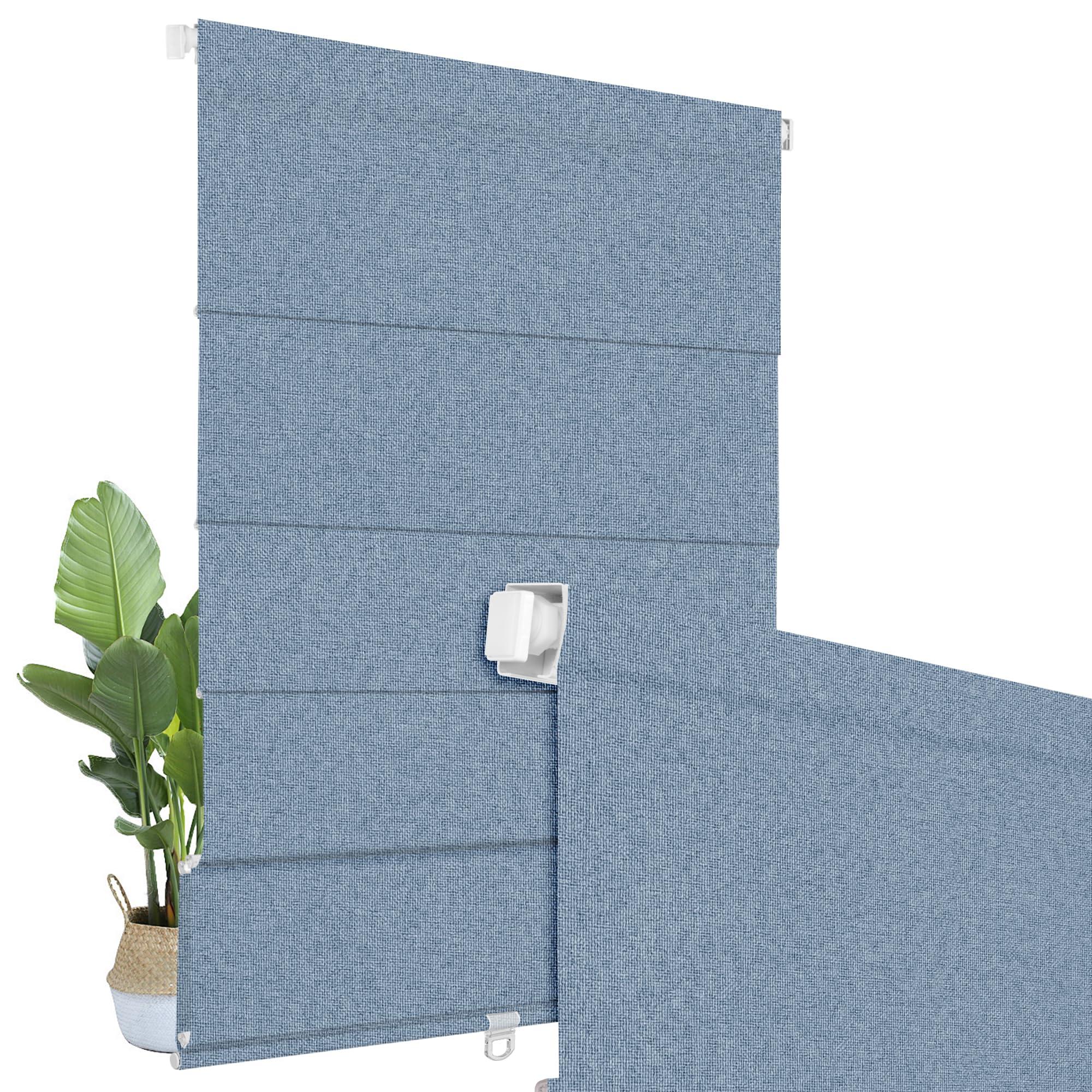 BERISSA BERISSA No Drill Cordless Roman Shades for Window, Blackout Roman Blinds Room Darkening Roll up Blinds Easy Install Linen Roman Window Shades for Inside Mount,35" W x 66" H,Jacquard Blue