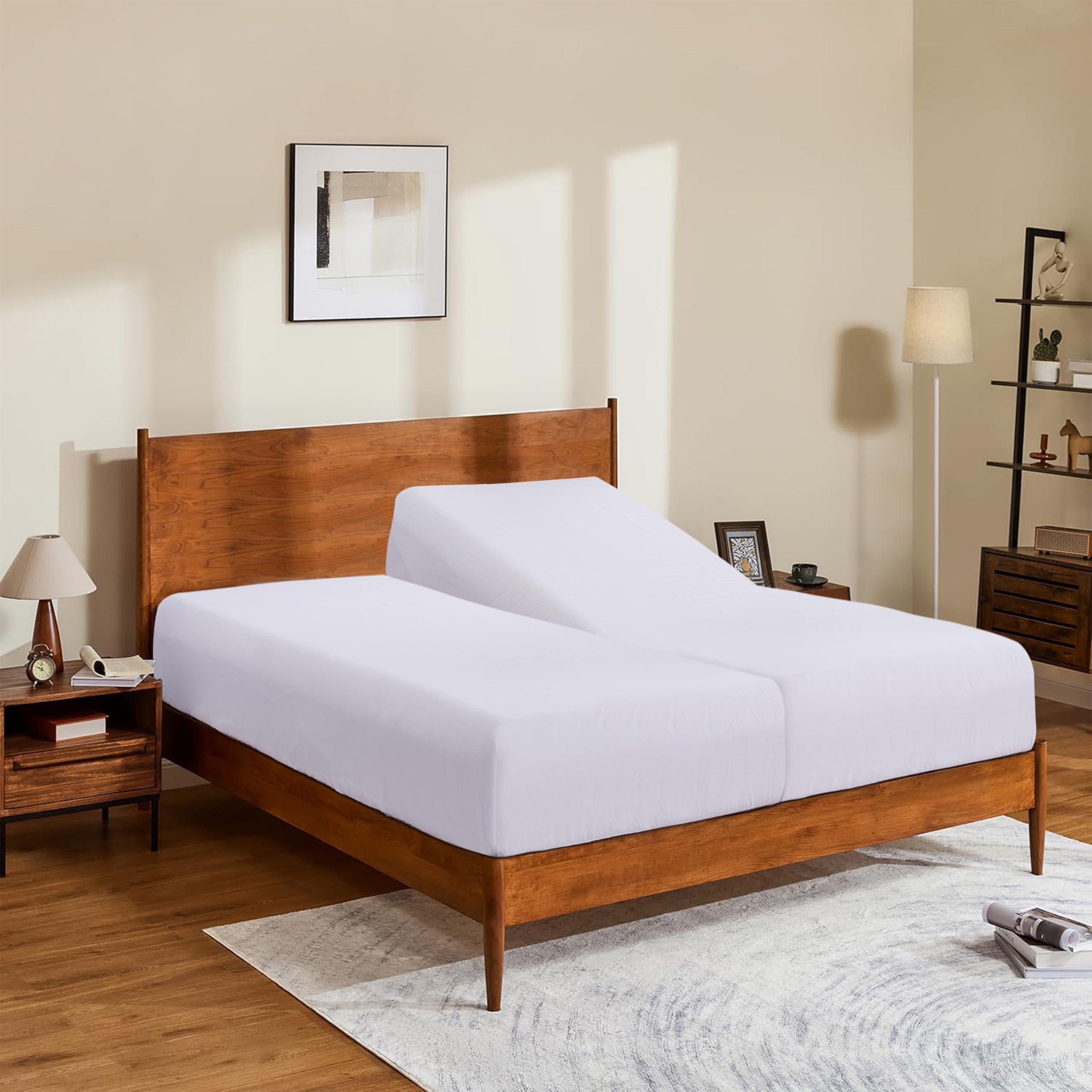 Shunjie.Home Split King/2 Pack Twin XL Egyptian Cotton Fitted Sheets 600 Thread Count 16\" Deep Pocket(Split King/2 Pack Twin XL Fitted Sheet, White)