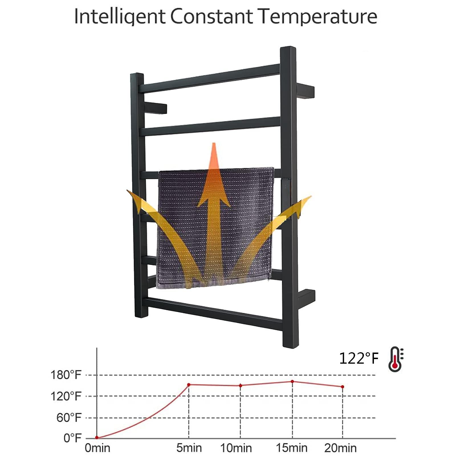 NXZQPYBJ NXZQPYBJ Heated Towel Rack, Electric Towel Warmer 6 Bars Heated Towel Rack for Bathroom Wall Mounted Square Drying Rack 304 Stainless Steel Heated Towel Rail Radiator,Electric Towel Warmer (Plug in)