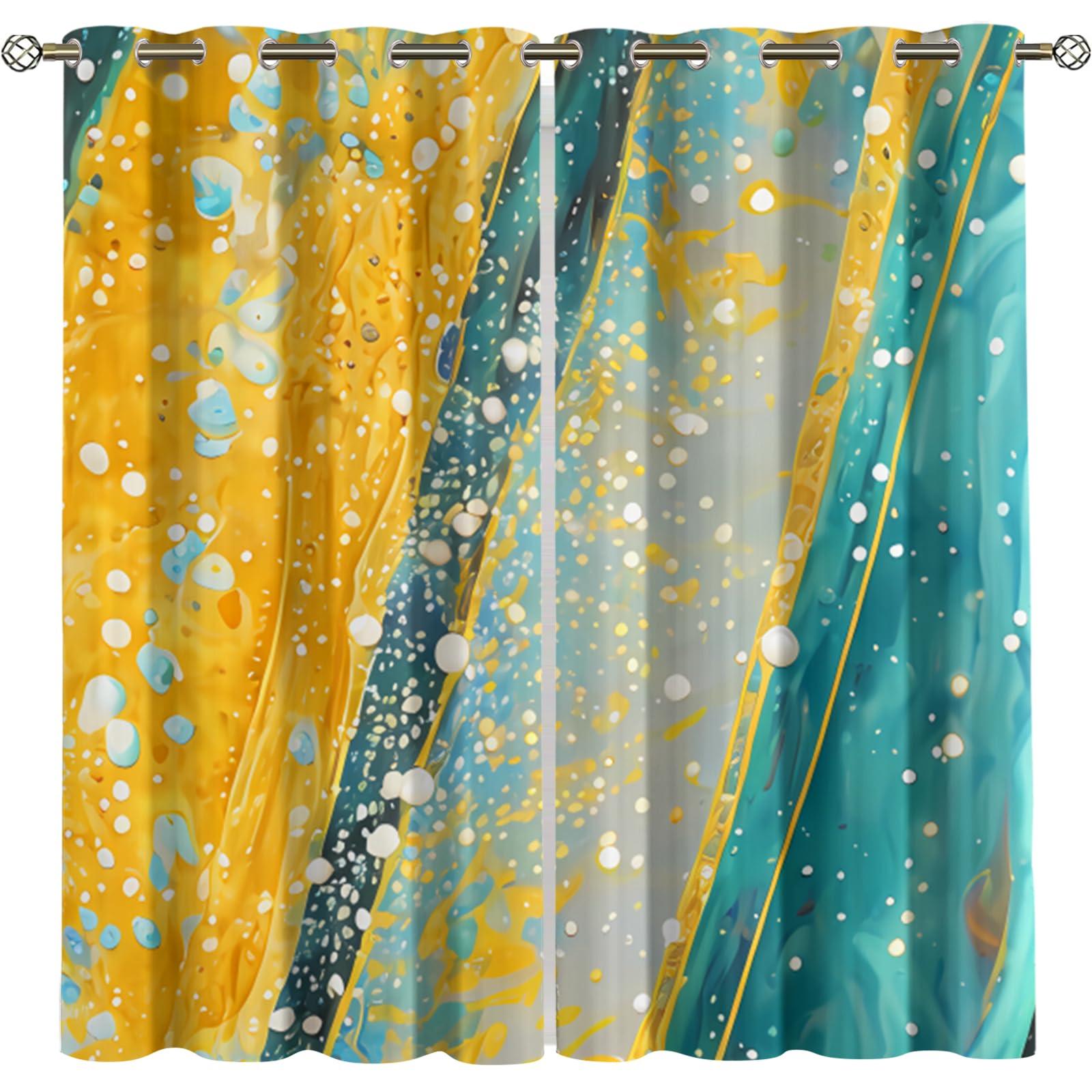 CTTELUN Bedroom Curtains, Abstract Paint Inkjet Art Window Treatments Curtains, Yellow Blue Oil Painting Style Blackout Drapes, Polyester Privacy Grommet Drapes for Living Room 21"W x 63"L x 2 Panels
