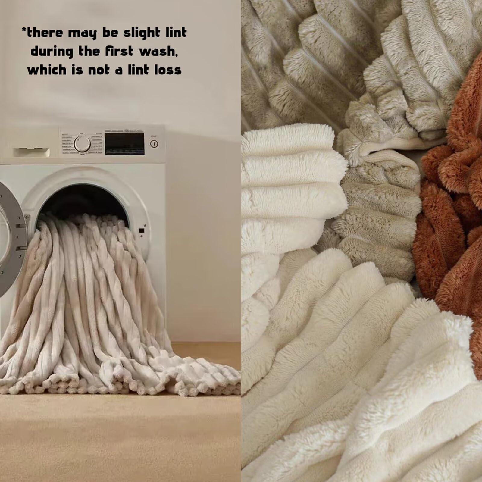 PIPRE PIPRE Throw Blanket for Couch - Super Soft & Warm Striped Fleece Blanket, Cozy Plush Fluffy Blanket All Season Use (Khaki, 40x60 Inches)