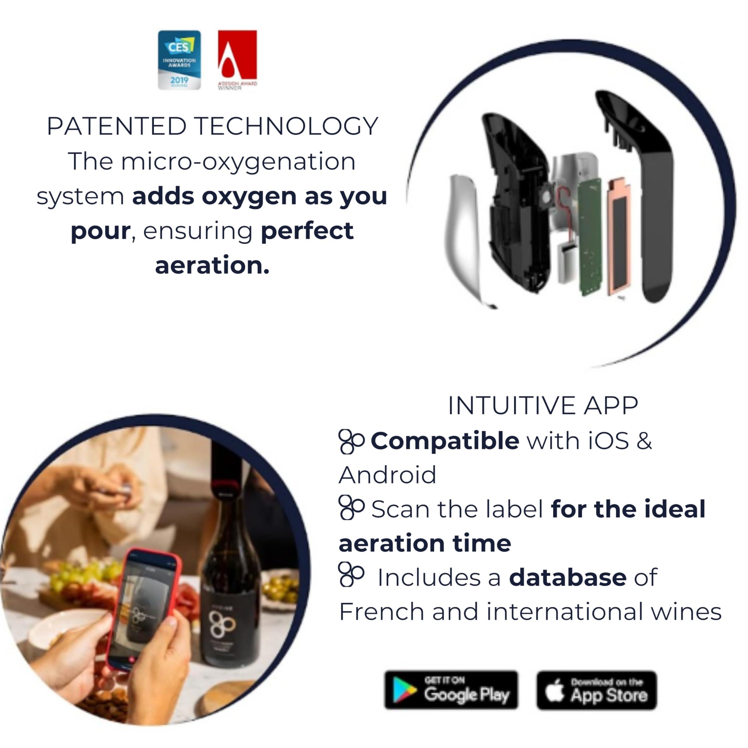 AVEINE AVEINE Original - Connected Wine Aerator - Android & iOS Compatible - Box containing 1 Smart Aerator, 1 Protection Bag, 1 Charging Stand, 1 USB Cable - Instant Wine Aeration - Manufacturer Warranty