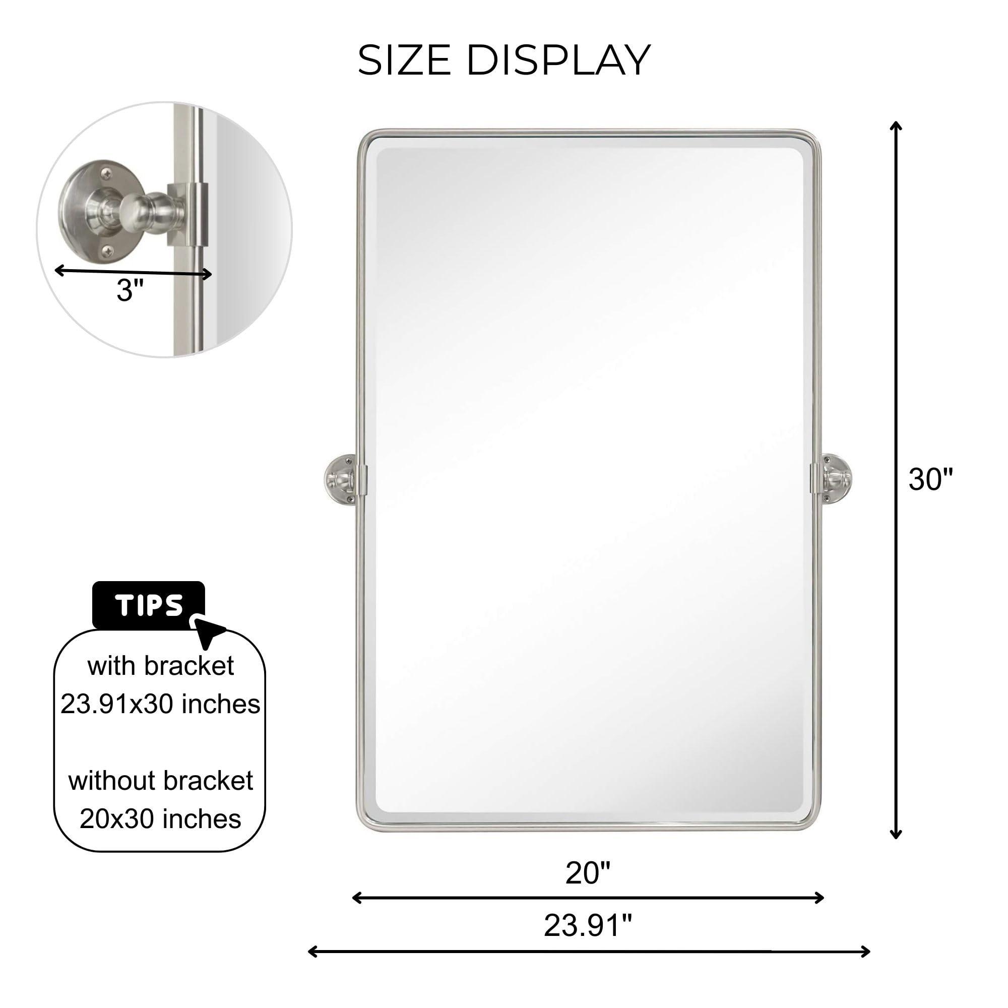 TEHOME TEHOME 20x30\'\' Brushed Nickel Pivot Mirror Rectangle Bathroom Vanity Mirror Brushed Silver Rounded Corner Metal Framed Tilting Beveled Vanity Wall Mirrors