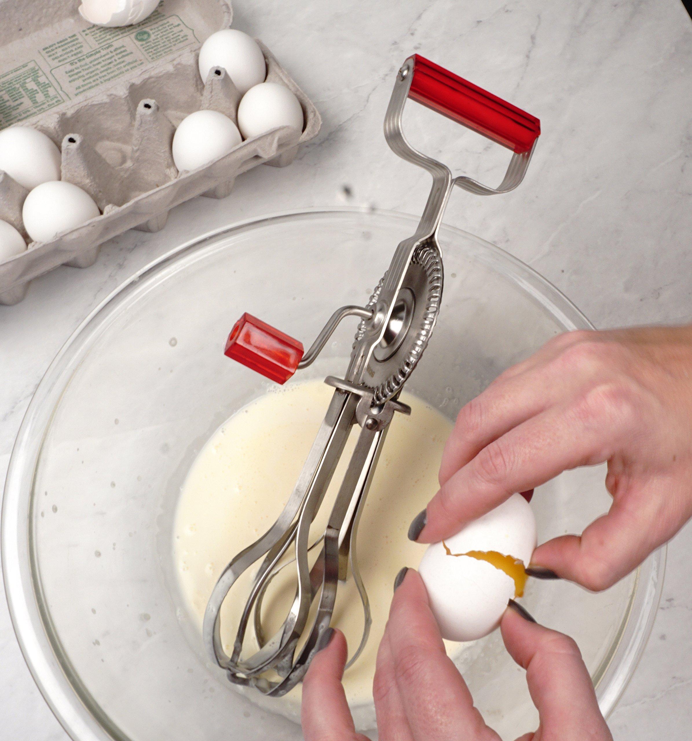 RSVP International RSVP International (BEATR-RD) Handheld Vintage Inspired Egg Beater, 18/8 Stainless Steel Dishwasher Safe, 12.25 Inch, Red