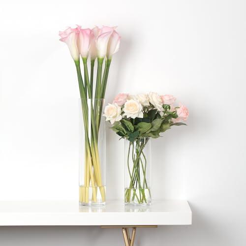 WGVI WGVI Quality Thick Weighted Tall Clear Cylinder Glass Vases, 4\" W x 14\" H, Flower Arrangement Floating Candle Holders Wedding Centerpieces Floral Container Home Decor, Bulk Wholesale, 12 Pcs