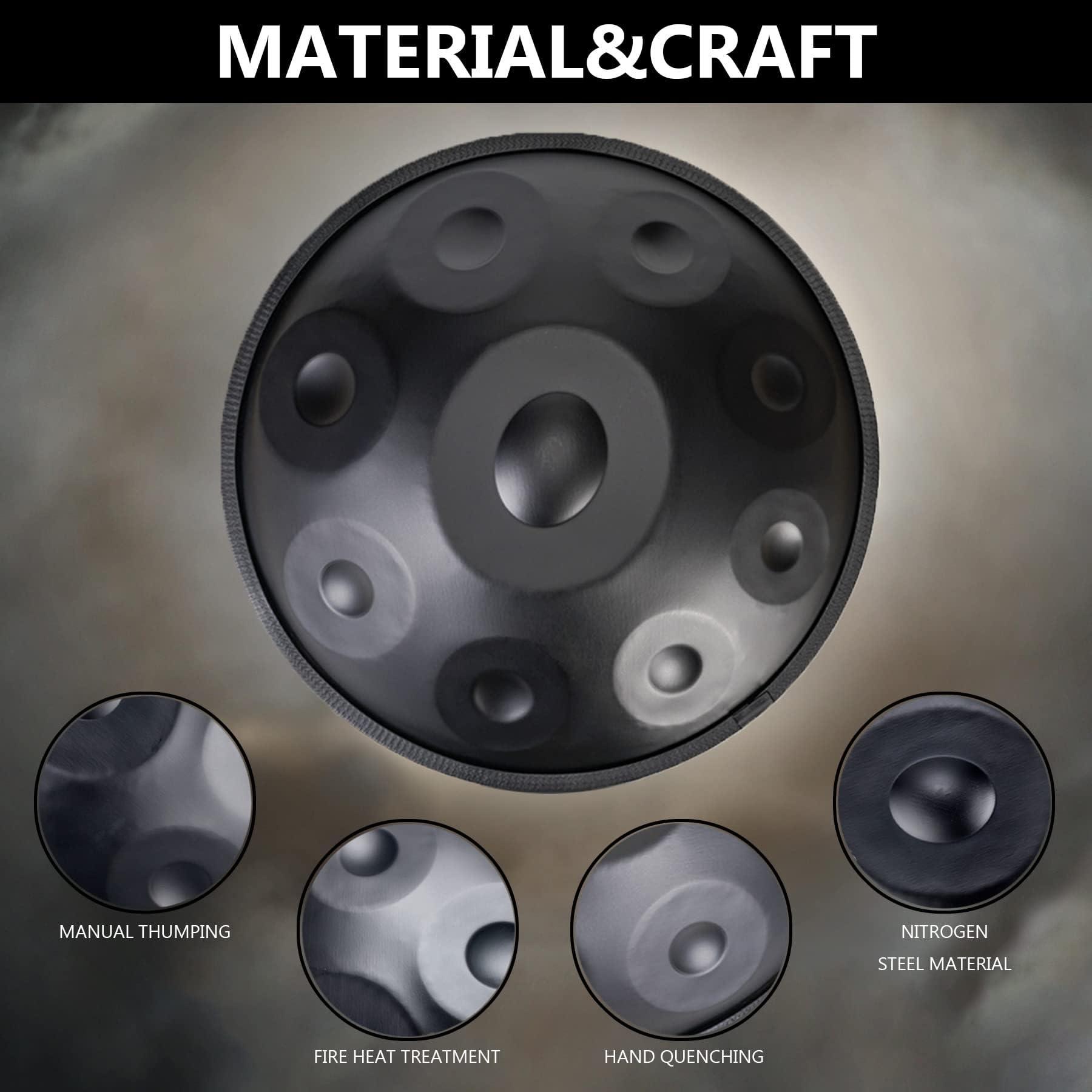 YUZDNM 432 Hz Handpan Steel Drum, 9/10/12/14 Notes 22 Inch \'\'Gold Performer\'\' In D Minor, Golden Handpan Drum Percussion, With Soft Handpan Case, Durable Handpan Stand And Dust-Free Cloth(Gold,9Notes)