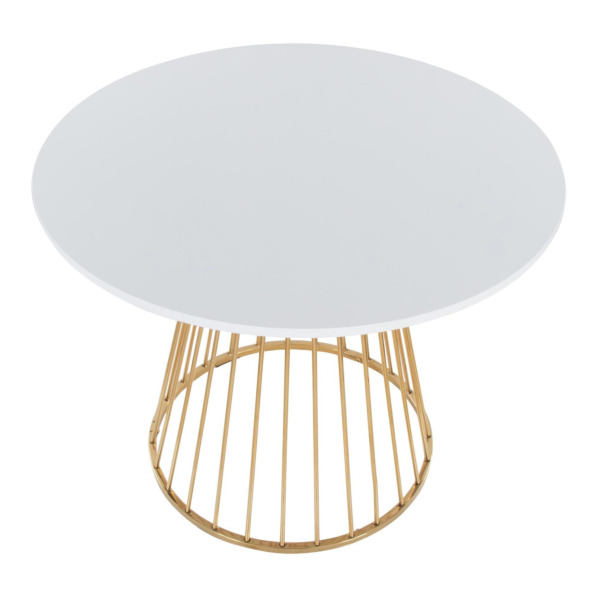 LumiSource LumiSource Canary Cosmo Gold Dining Table, Dining Height Table, Small Dining Table for 4, Round Dinette Table, Gold Kitchen Table (White MDF)