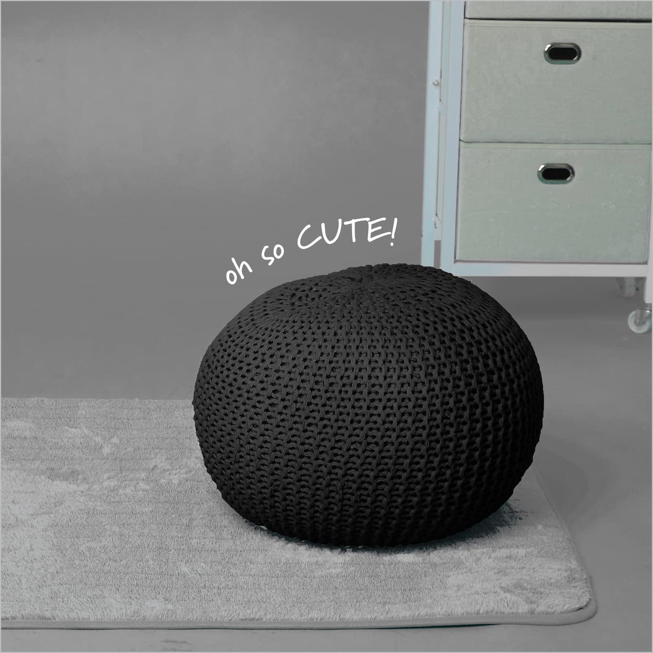 Urban Lifestyle Urban Lifestyle Round Knit Pouf - Hand Woven Cotton, Black