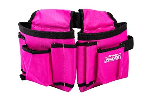 The Original Pink Box The Orignal Pink Box 2-Pouch 10-Pocket Canvas Tool Belt with Hammer Loop, and Adjustable Waist, Pink