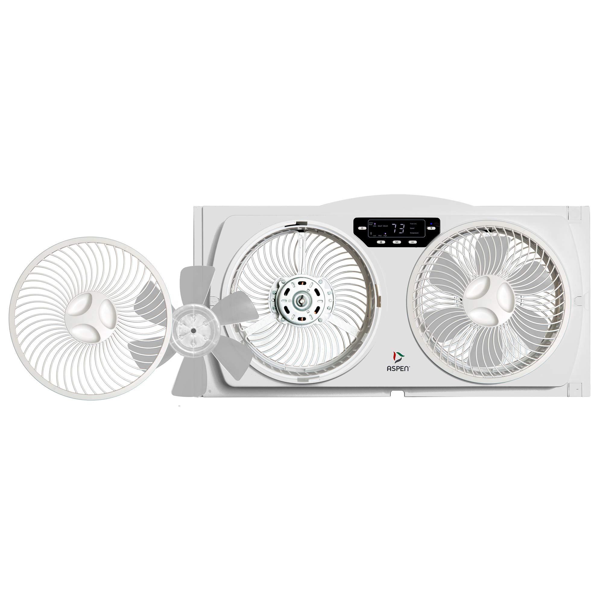 Aspen Aspen Smart Window Dual Fan | WiFi App Controlled 3 Speed + Multi-Function Detachable Blades Easy Clean Reversible Air Flow Twin Window Fan | Compatible with Alexa, Google Assistant