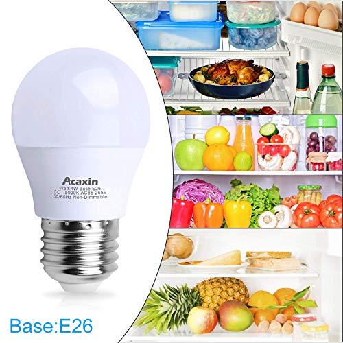 Acaxin Acaxin LED Refrigerator Light Bulb 4W 40Watt Equivalent, Waterproof Replacement for Frigidaire, Freezer IP54, 120V E26 Daylight White 5000K 400 Lumen, A15 Appliance Bulb