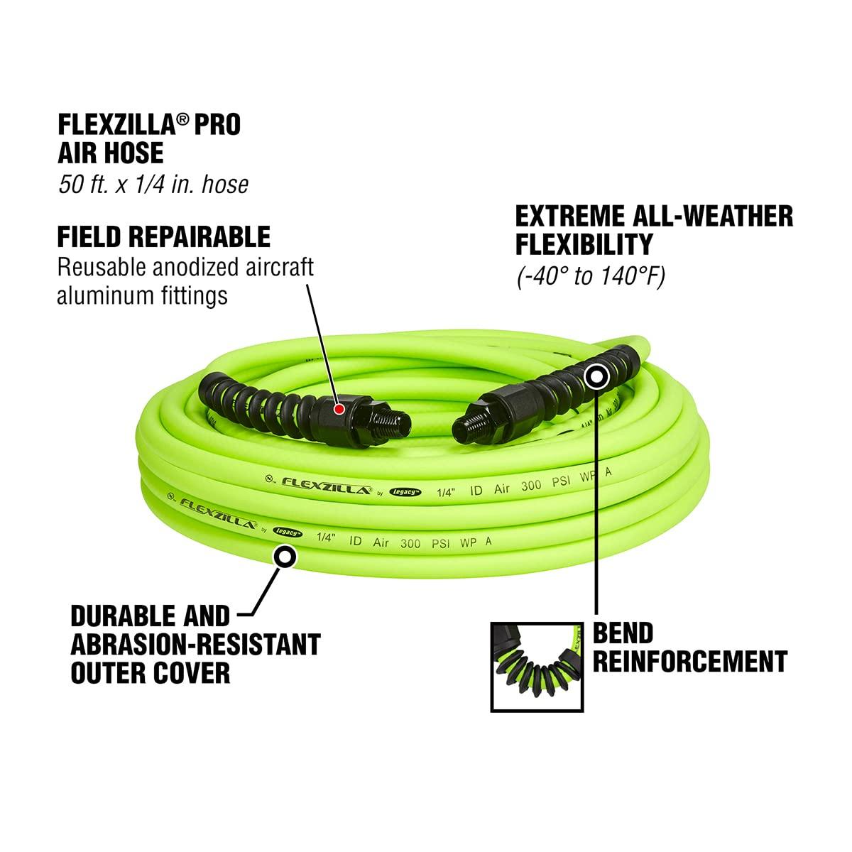 Flexzilla Flexzilla Pro Air Hose, 1/4 in. x 50 ft., Heavy Duty, Lightweight, Hybrid, ZillaGreen - HFZP1450YW2