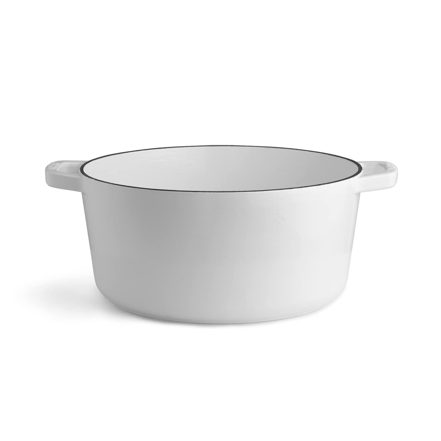 Kana Lifestyle Milo by Kana 5.5-quart Enameled Cast Iron Dutch Oven with Lid | Premium Casserole Cooking Pot | Enamel Coating Inside and Out | Oven Safe and Dishwasher Friendly (White with Gold Knob)