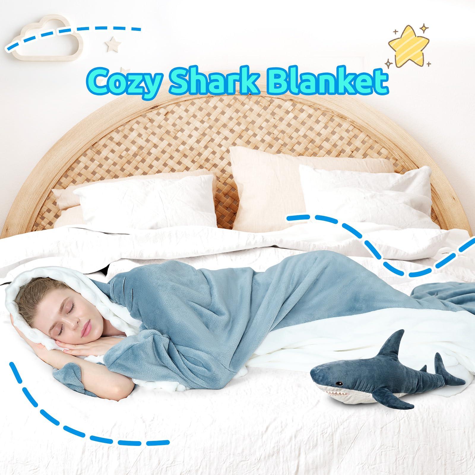 Touchat Touchat Shark Blanket Hoodie Onesie, Wearable Blanket Hoodie Adult, Warm Flannel Throw Blanket Shark Tail Sleeping Bag, Cartoon Costume Shark Onesie Funny Gifts for Adults (Blue, XL)