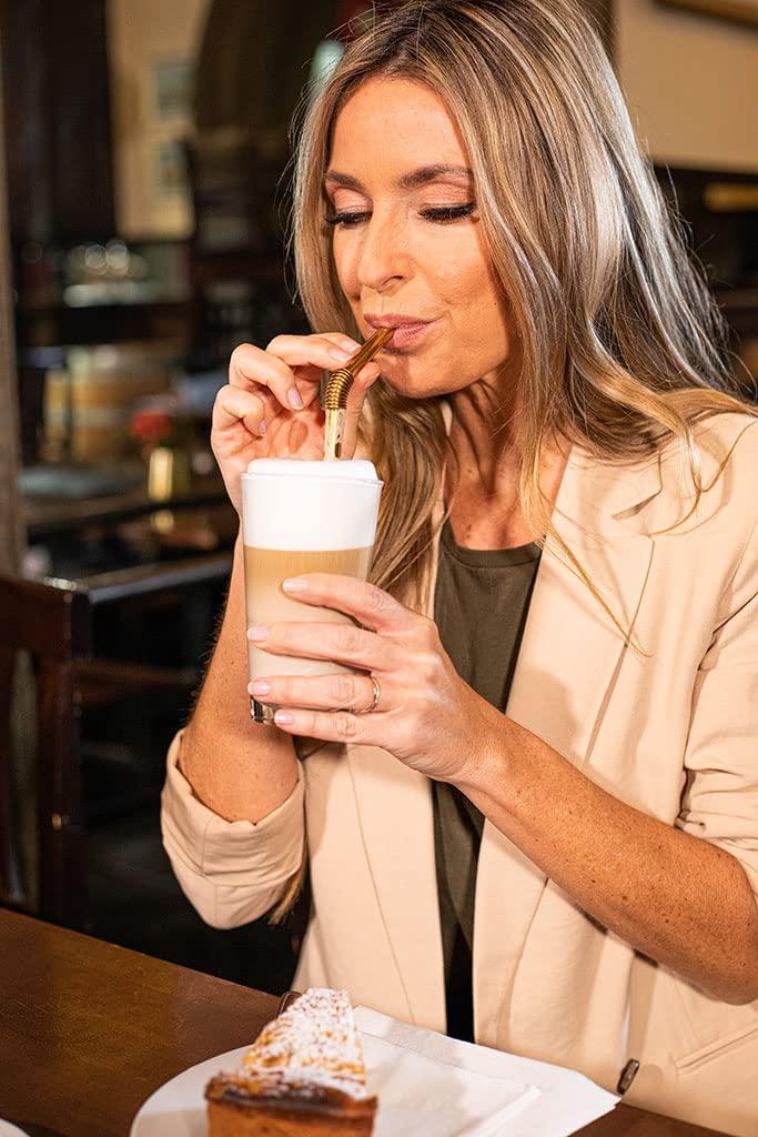 Nuts Bendable Straw | The Only Flexible Stainless Steel Straw | Patented & Hygienic Certified | Metal Straw | Reusable | Drinking Straws | 4 pcs Set + Straw Brush Cleaner (golden)