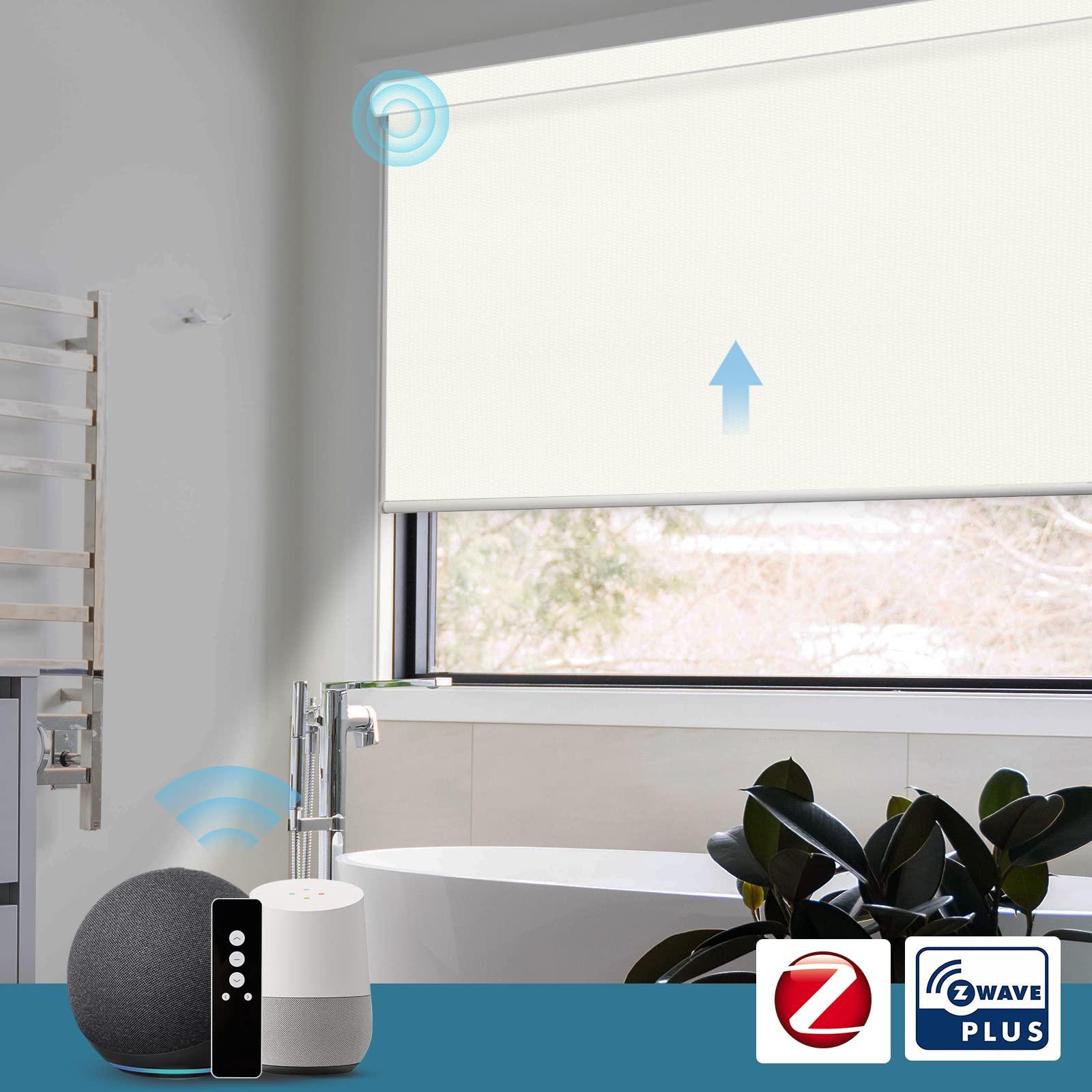 SmartWings SmartWings Motorized Blinds Compatible with Alexa and Google, Automatic Z-Wave/Zigbee Smart Shades with Remote, 100% Blackout Roller Shade, Customized Vinyl Waterproof Blind, Beige