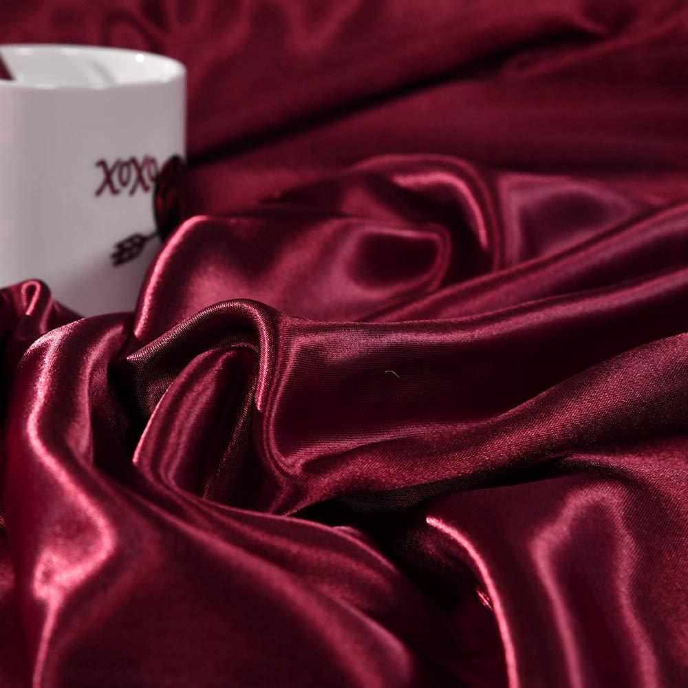 Erosebridal Erosebridal Hotel Quality Burgundy Duvet Cover Set Twin/Single Size Silk Like Satin Bedding Sets Summer Reversible Quilt/Comforter Cover Honeymoon Sexy Luxury Soft Microfiber Bedding Collection
