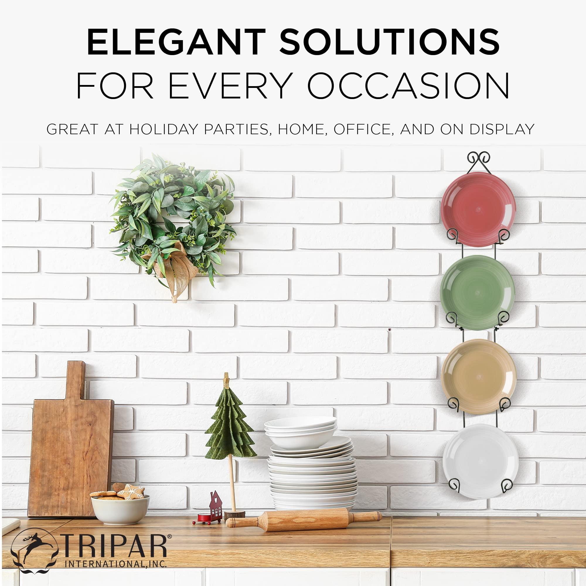 TRIPAR TRIPAR Vertical Wall Plate Rack, Black Display (4 Tiers) - Lightweight & Durable - Contains 4 Non-Adjustable Brackets - Elegantly Display Plates, Tiles, Artwork, & More