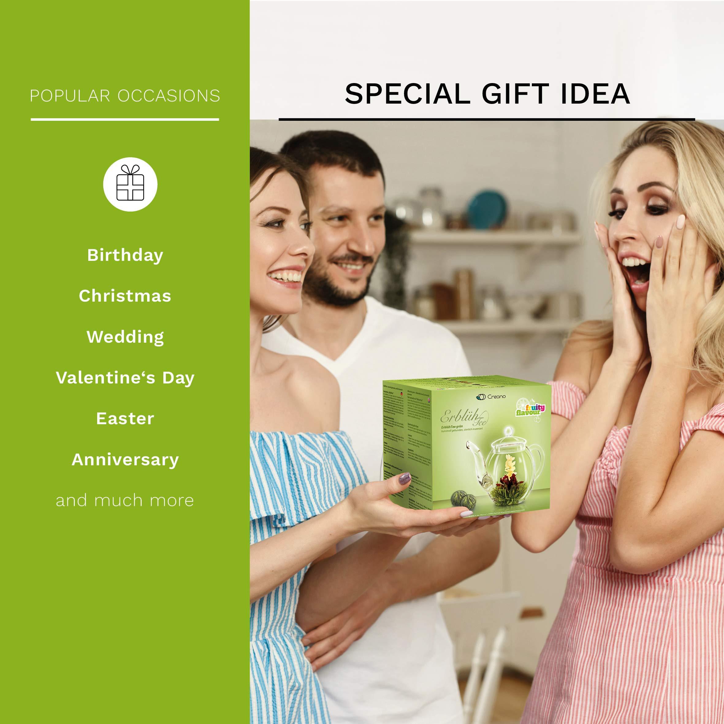 Creano Creano Blooming Tea Gift Set with Glass Teapot 17oz (500ml) - Green Tea Fruity Flavoured Tea Flowers in 6 Varieties - Flowering Tea Gift for Easter