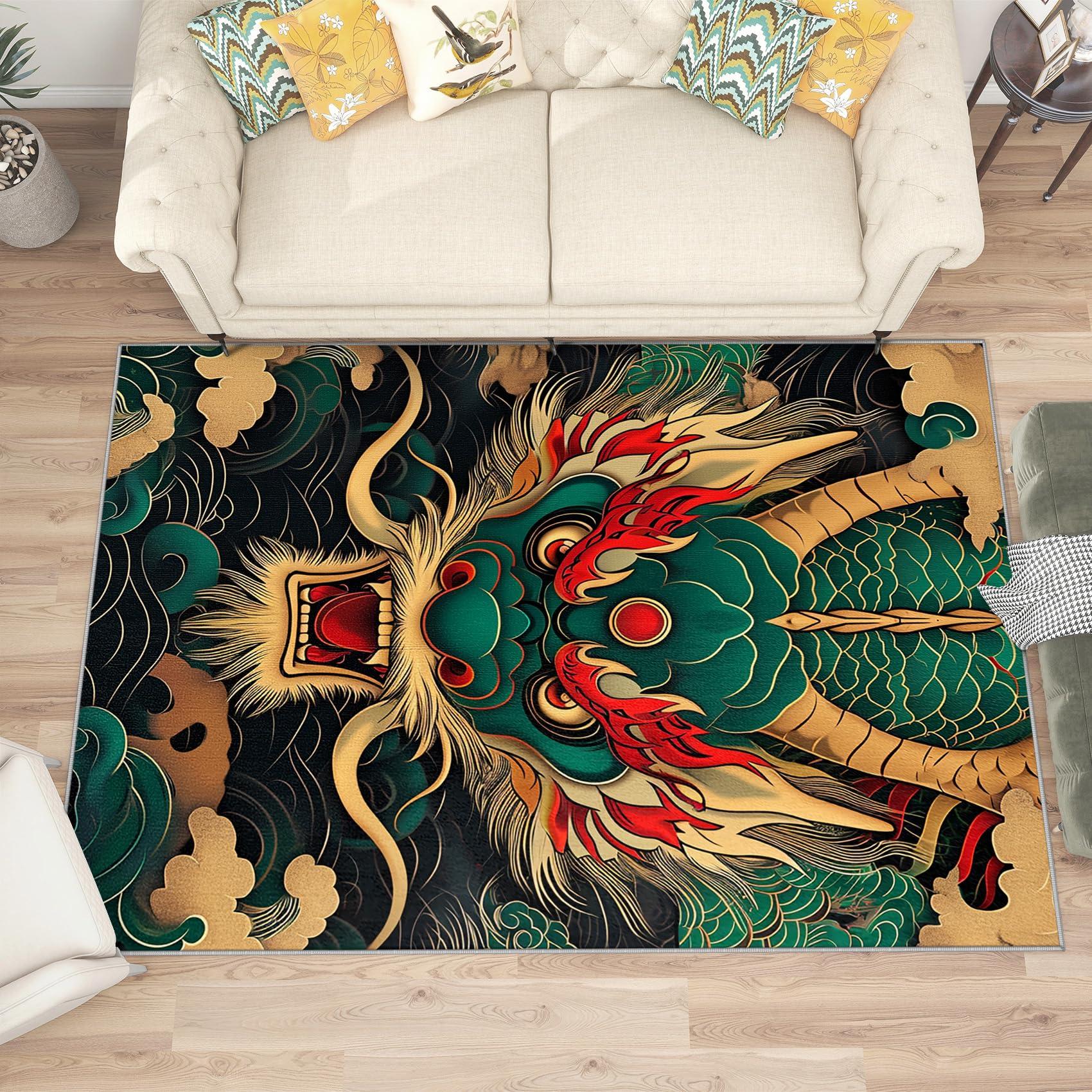 SherAvant SherAvant Chinese Dragon Decor - 6x8 Rug - Chinese Dragon Rug - Japanese Oriental Area Rug - Mythical Fantasy Animal Rugs - Asian Style Carpet - Home Decor