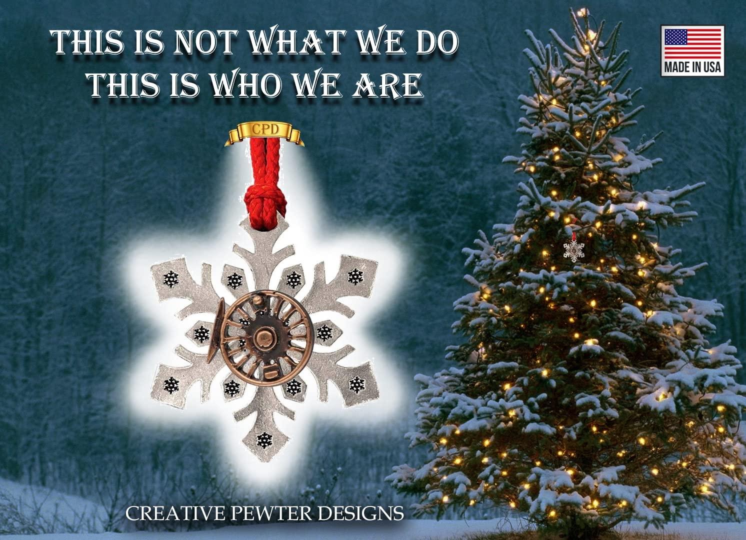 Creative Pewter Designs Fly Fishing Reel Snowflake Ornament, Pewter Snowflake, Copper Plated Reel, 2 1/4 Inches, 100% Handmade in the USA, Flyfishing, Fly Reel, Metal, Holiday Ornament, Christmas Gift,