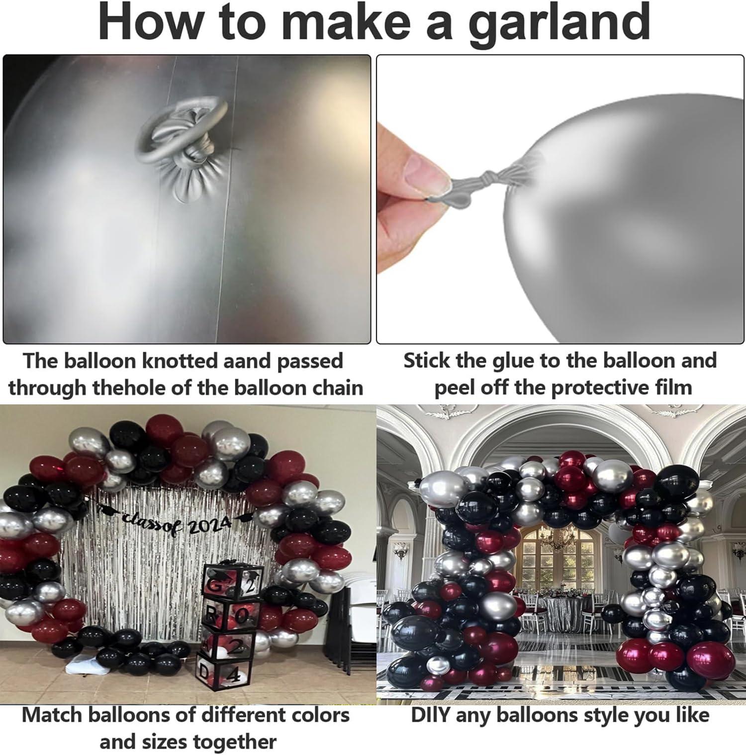 Qian\'s Party Graduation Party Decorations Maroon Black 2024/Burgundy Black Graduation Decorations Class of 2024/Burgundy Black Balloons/114Pcs Burgundy Silver Black Balloon Birthday Wedding/Maroon Black Birthday