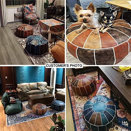 TEmkin TEmkin Premium Leather Pouf Unstuffed Moroccan Pouffe,Round Ottoman Resting Foot Stool,Bean Bag Chair,Modern Home Footrest Cover Storage Solution-C 48x48x28cm(19x19x11inch) (C 48x48x28cm(