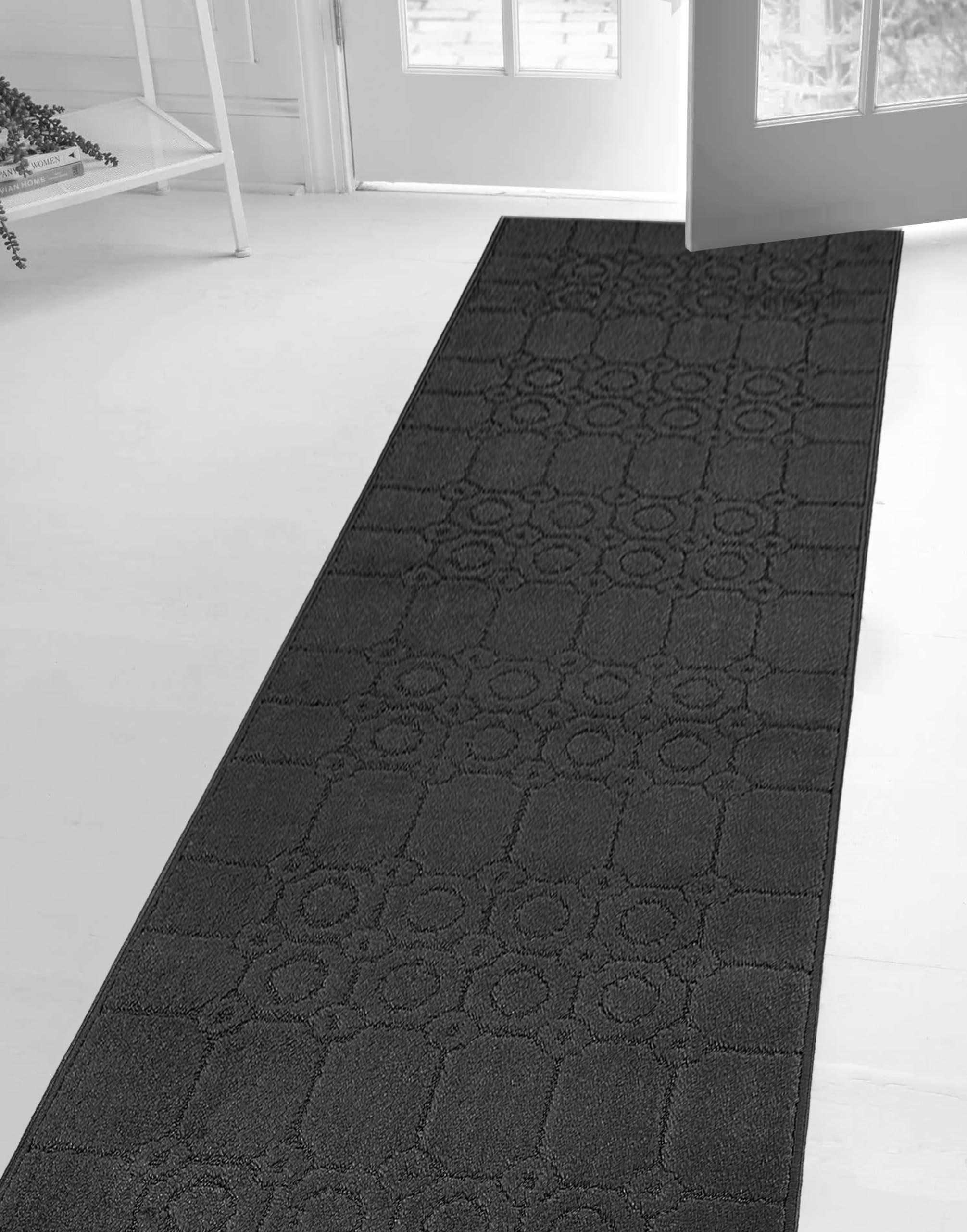 REMNAZ HOME DECOR Custom Length Special Size Non-Slip Carpet Runner Rug for Long Narrow Hallways, Prevent Slippery Cold Floors, Art Anthracite Grey, 25 \'\' X 7 \'