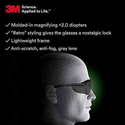 3M 3M Safety Glasses with Readers, Nuvo Readers, +2.0 Diopter, ANSI Z87, Gray Lens, Gray Frame, Soft Nose Bridge, Side Shields